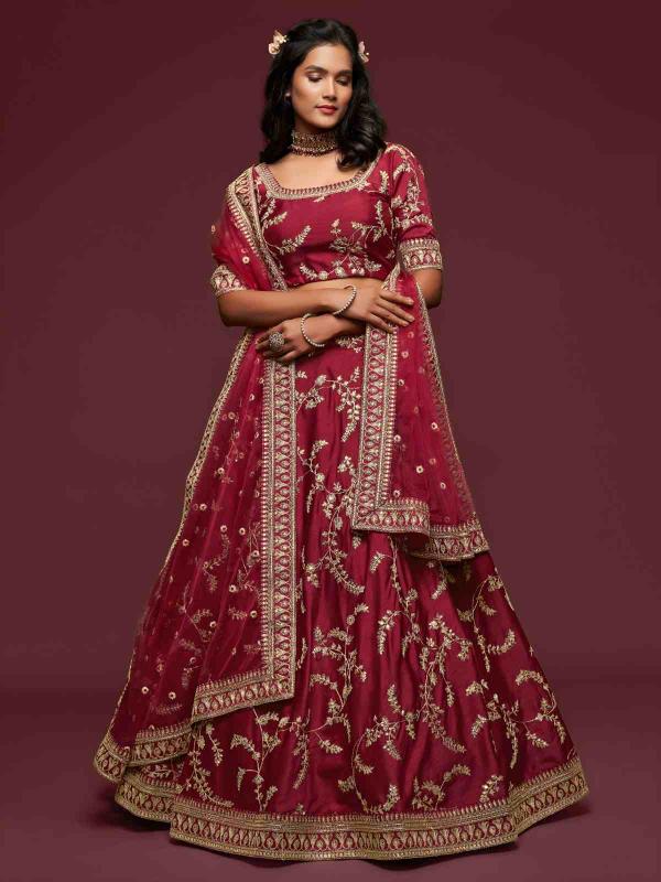 The modern vibes vol 1 Art Silk maroon Bridal lehenga choli wholesale in Surat